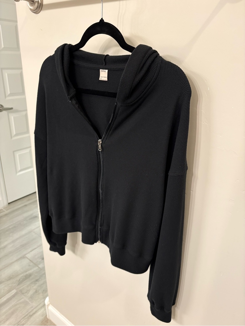 Gilly Hicks Black Zip-Up waffle knit Hoodie - Picture 4 of 7
